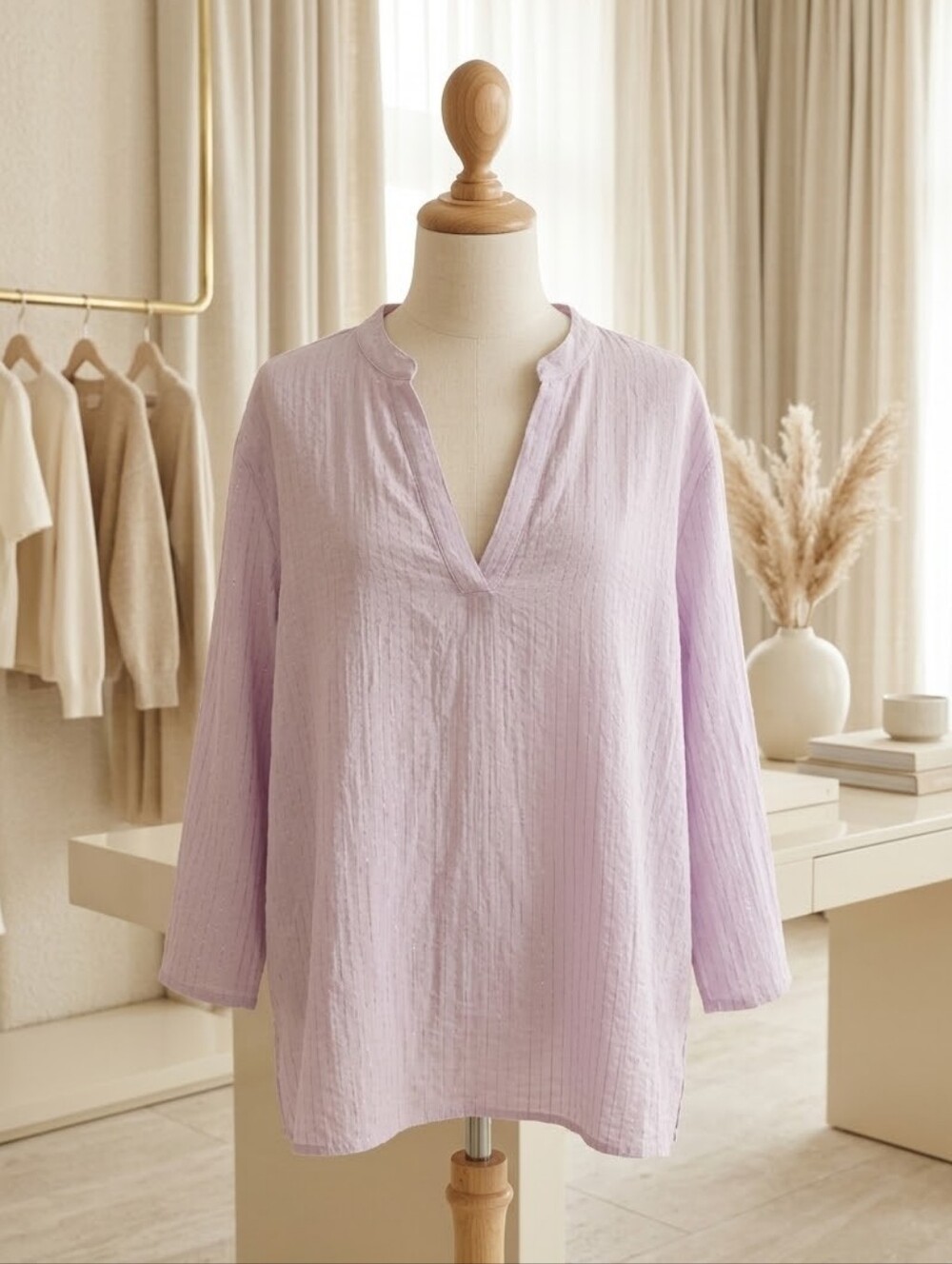 Mossimo Lavender Metallic Stripe V-Neck Top Size 24W